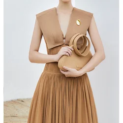 Vintage V Neck Dress Lady Sleeveless Elegant Pleated Clothing Women High Waist Sleeveless Summer Evening Vestido Luxury