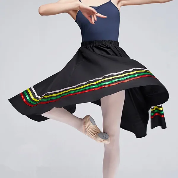 Spring Women dance Skirt Long Pleated Skirts Ballroom Bullfight Dance Vintage A-line Skirt Chic Mid-calf Umbrella Skirt