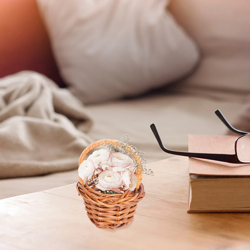 

5Pcs Miniature Woven Baskets Decorative Tiny Rattan Basket for Party Gifts Wedding Home Supplies Multi-Function Flower Basket