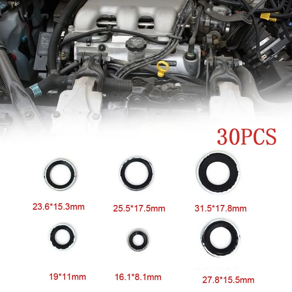 30pcs Car Air Conditioning Systems Expansion Valve Gaskets Pipe Head Gaskets Parts Car Compressor Gaskets Sealing Shim Accessory