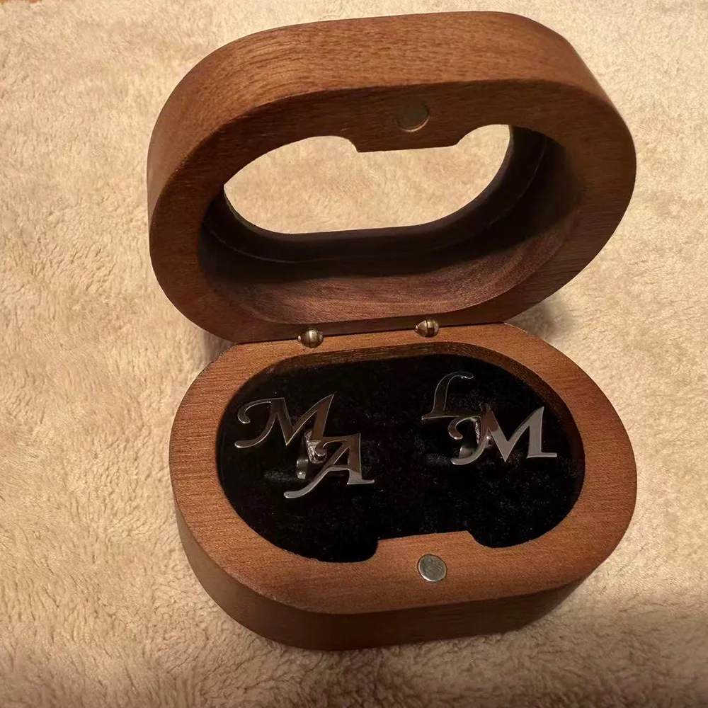 Personalized Window Wooden Box Customization First Letter Cufflinks Dear Groom Wedding Exclusive Window Gift Box