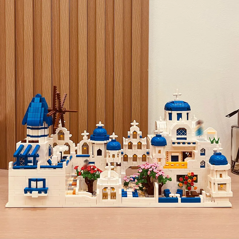 Modelo de Santorini de Grecia, ladrillo de construcción, mar Egeo, Micro bloque de diamante, juguete educativo, nanobricks, punto escénico de fama mundial