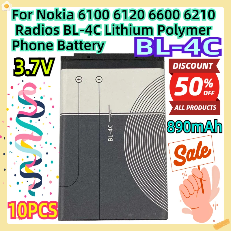 

For Nokia 6100 6120 6600 6210 Radios BL-4C 3.7V 890mAh Lithium Polymer Phone Battery 10Pcs