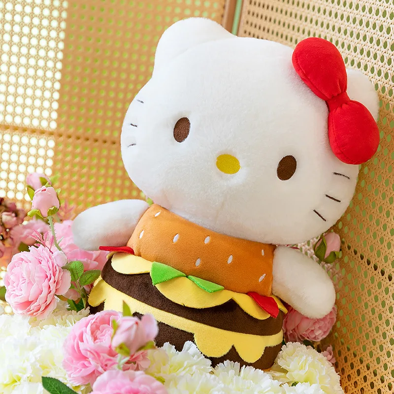 Hello Kitty juguete de peluche estilo hamburguesa lindo animal relleno niños cumpleaños regalo de Navidad para niños al por mayor perfecto para fiesta
