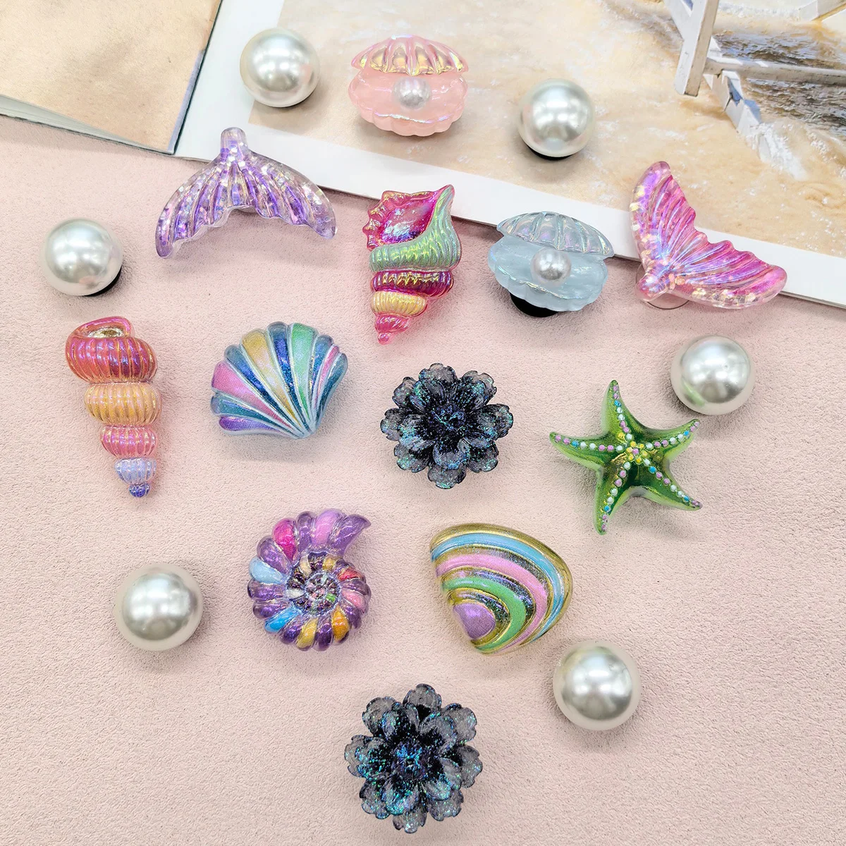 18PCS Conch Starfish ABS Shoe Charms Accessories Mermaid Tail Shell Shoe Buckles DIY Decorations Funny Flower Clogs Shoe Clips