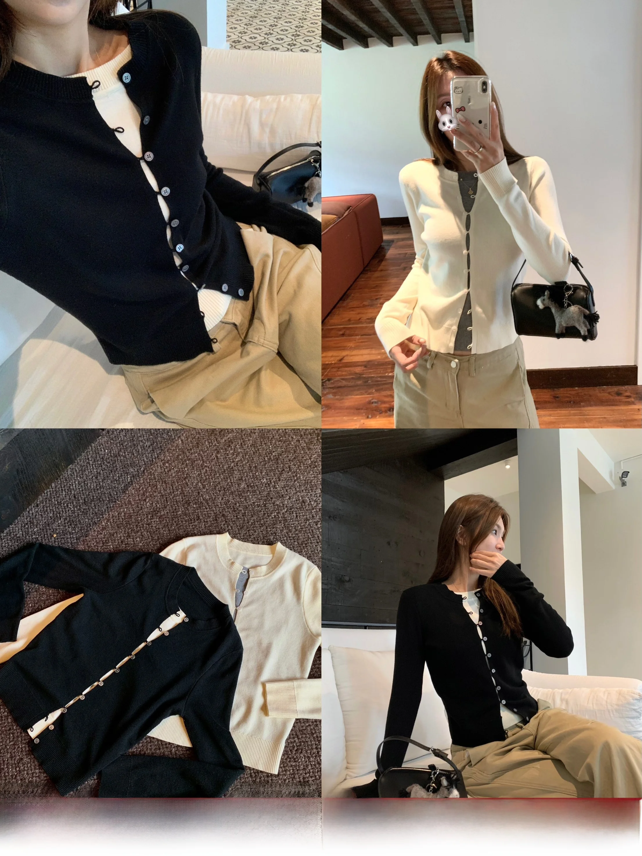 

Women's Slim Fit Knitted Sweater Wool Blend Button Design round Ne Top Fake Two-Piece Sle Casual Sle Long Sve