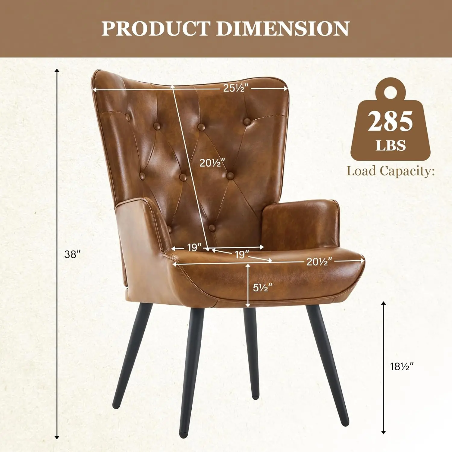 Furnimart Accent Chairs Set Of 2, Brown Pu Leather Chair Reading Chair Armchair With High Backrest, Wingback Corner Chair Mid