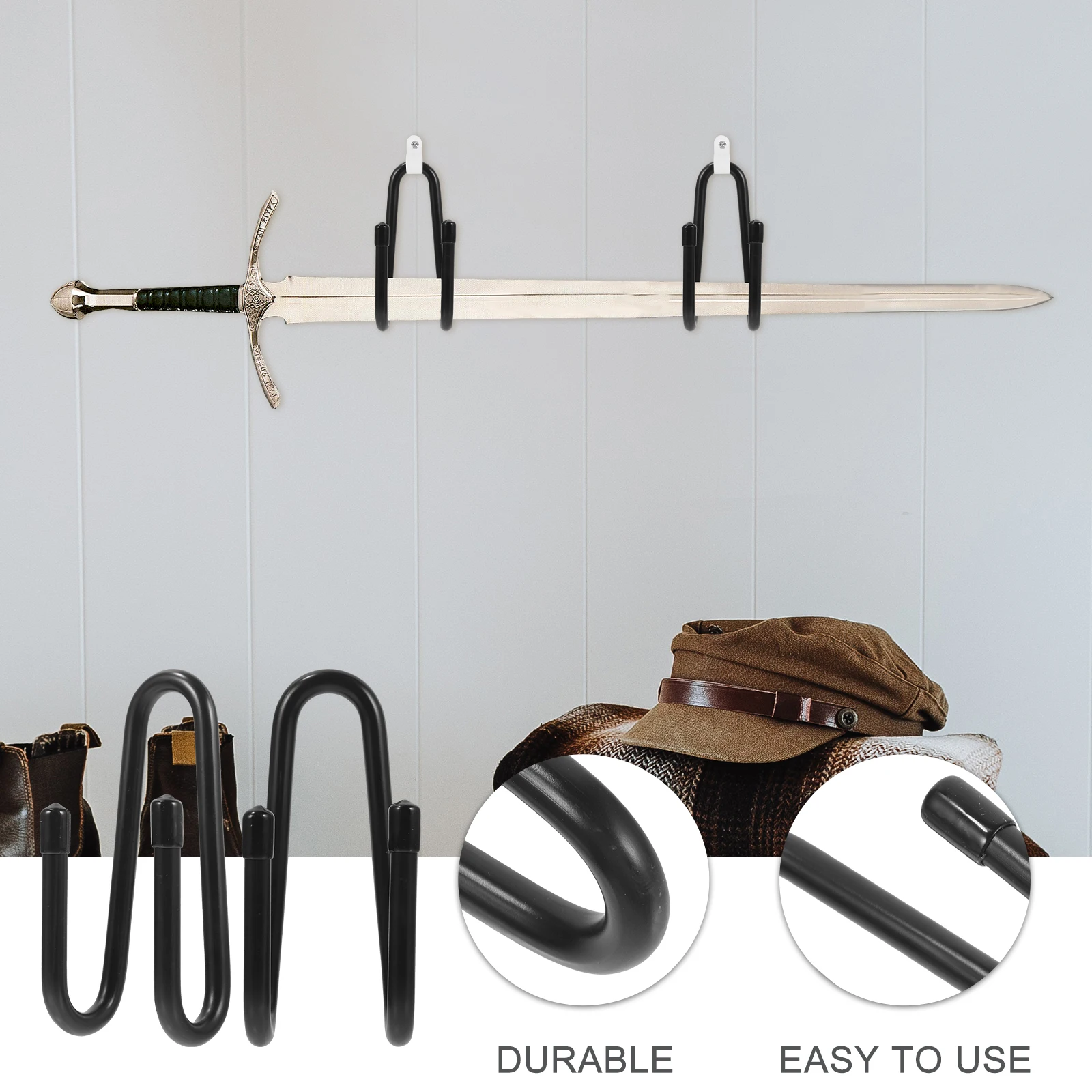 

2 Sets Wall Display Stand Sword Mount Bracket Racks Coat Hanger Holder Aluminum Alloy