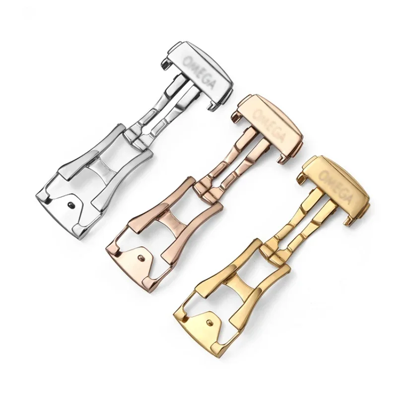 16 مللي متر 18 مللي متر 20 مللي متر الفولاذ المقاوم للصدأ مشبك ساعة ل أوميغا الجلود ساعة مطاطية الفرقة نشر المشبك فراشة زر الملحقات