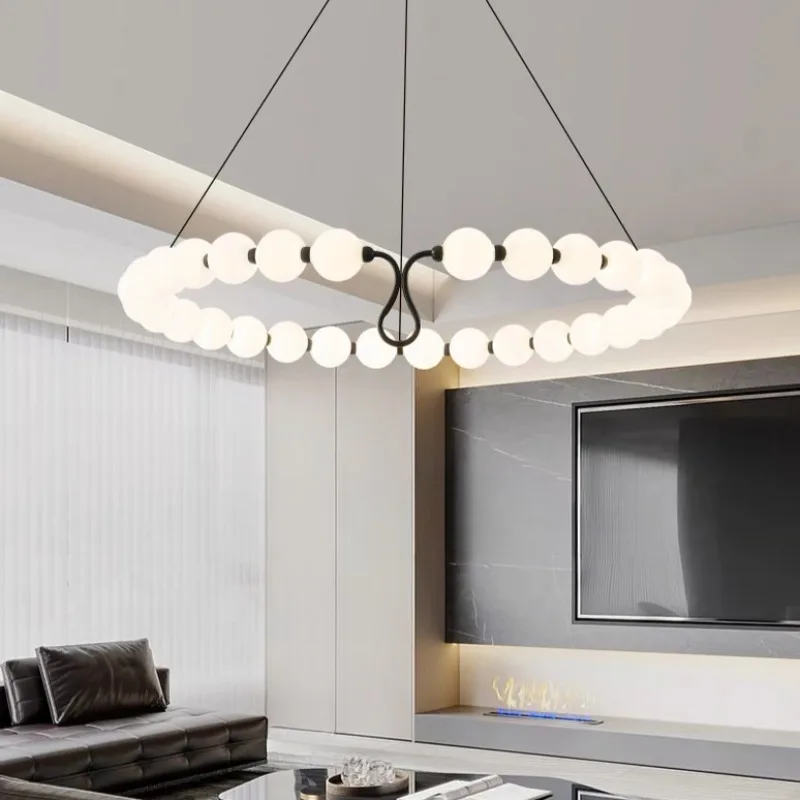 Living room pendant light luxury creative designer dining table bar hanging line light cream wind pearl string lighting fixture