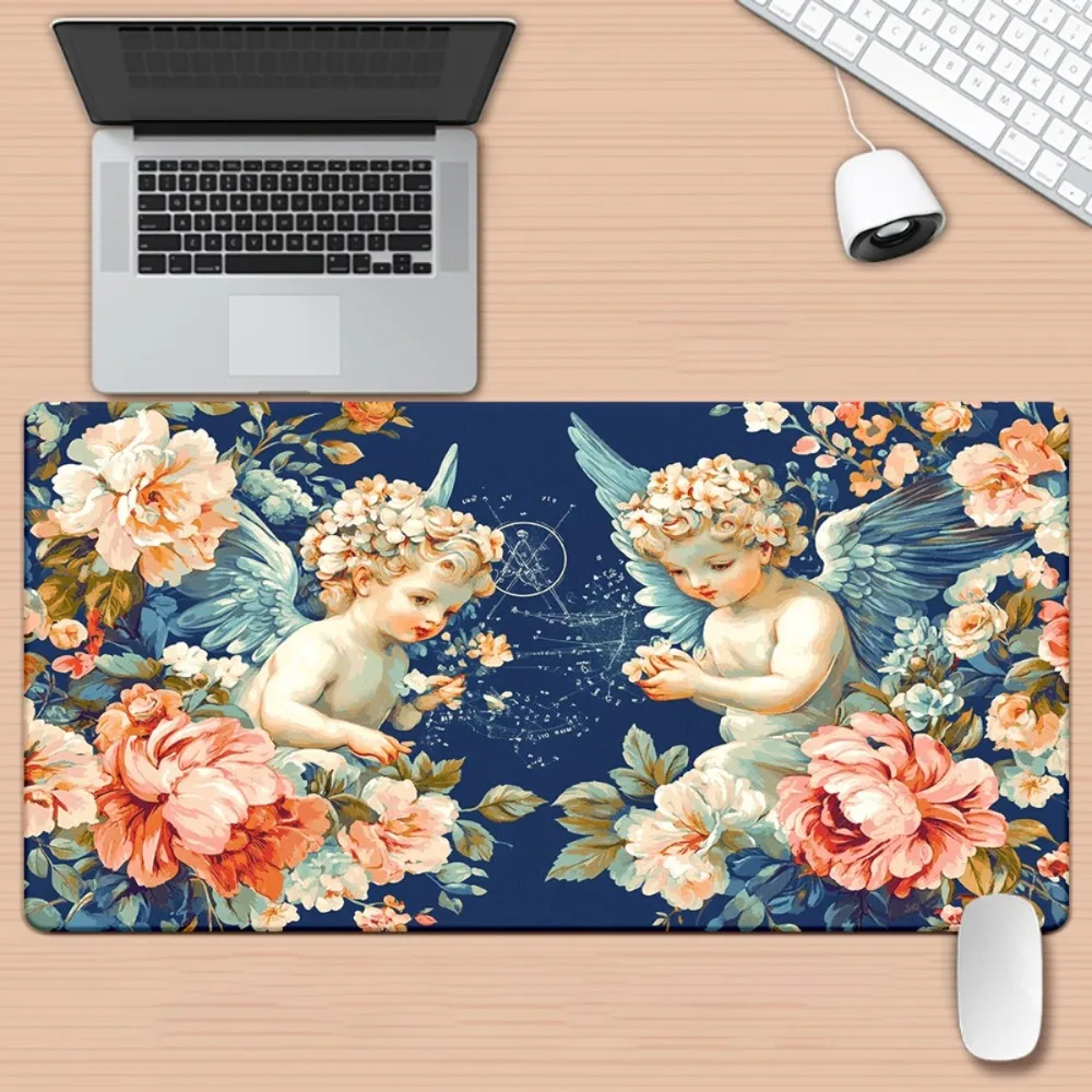 

Vintage Floral Cherubs XXL Gaming Mouse Pad, Non-Slip Extended Desk Mat for Romantic Style Lovers