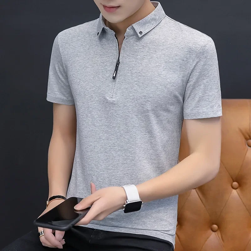 2023 summer casual polo shirt men short sleeve turn down collar slim fit sold color polo shirt for men plus size