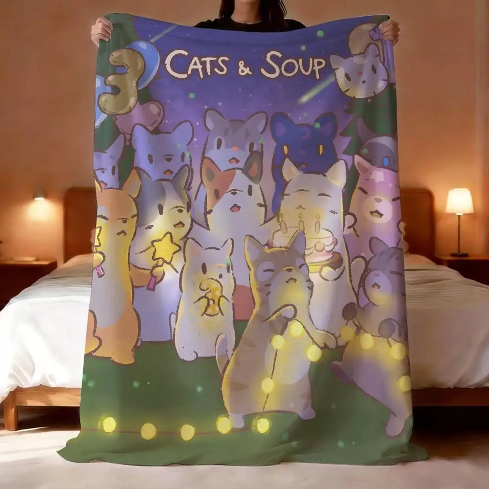 Video Game Cats&Soup Throw Short Plush Throw Blanket Soft Skin-Friendly Multi-Scene Home Office