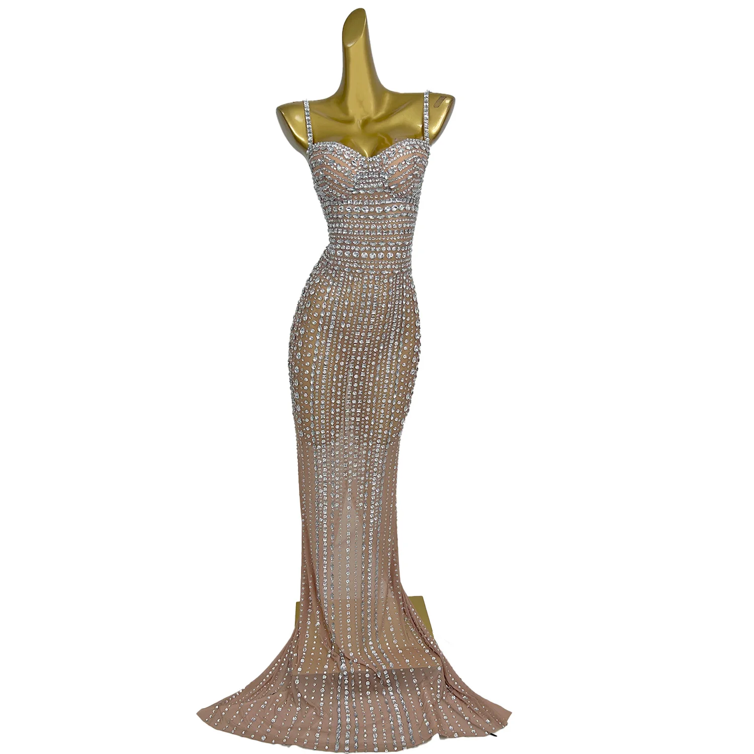 Vestidos Sexy Spaghetti Strap Rhinestone Stone sirena vestido de noche de graduación mujeres cumpleaños boda fiesta de graduación vestido largo