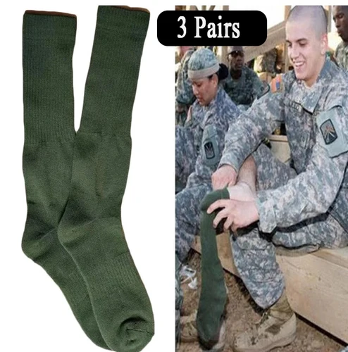 Calcetines largos hasta la rodilla para hombre, medias deportivas de lana gruesa, color verde, para senderismo, 3 pares