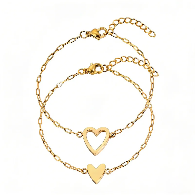 14k Edelstahl-Hohlherz-Armband für Damen, verstellbar, als herzförmiges Schmuckgeschenk für Freundinnen und Paare.