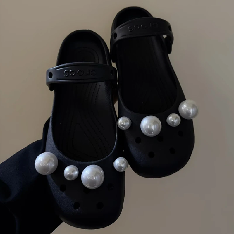 1Set New Fashion Luxury Pearl Shoe Charms Set Women Retro Ballet Shoes Charms Pack DIY Pearl Shoe Accessories