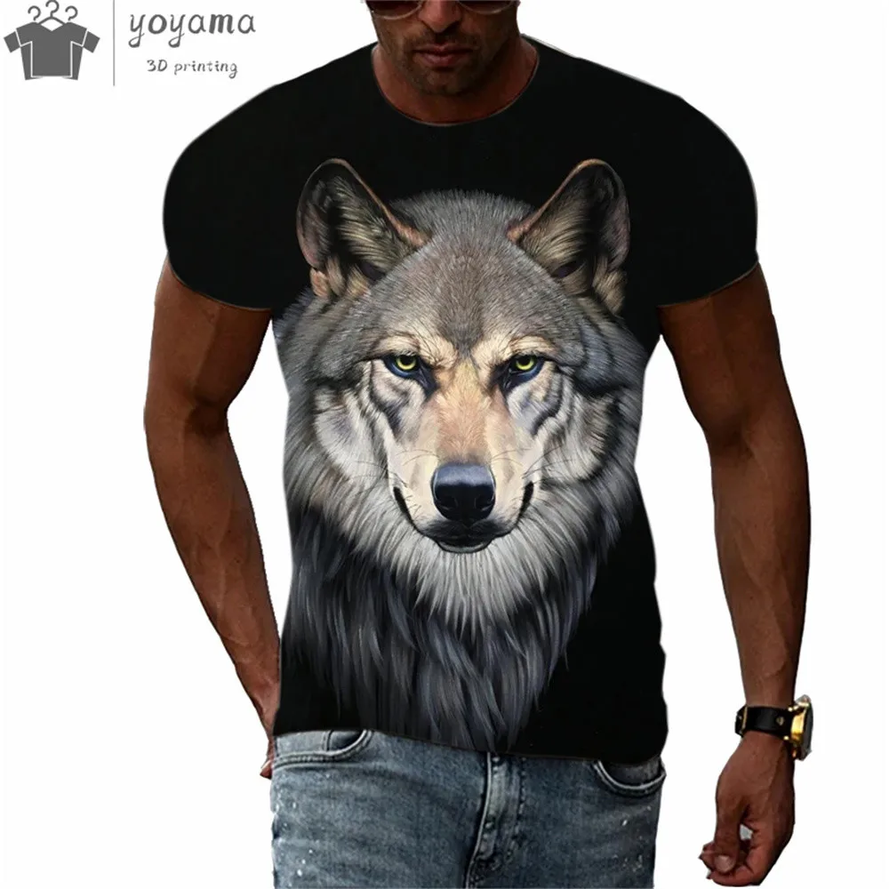 Men\'s Clothing Wolf Pattern 3d Print T-Shirts For Men Summer Fashion Short Sleeve Tee Vintage Street O-Neck Oversized T-Shirt