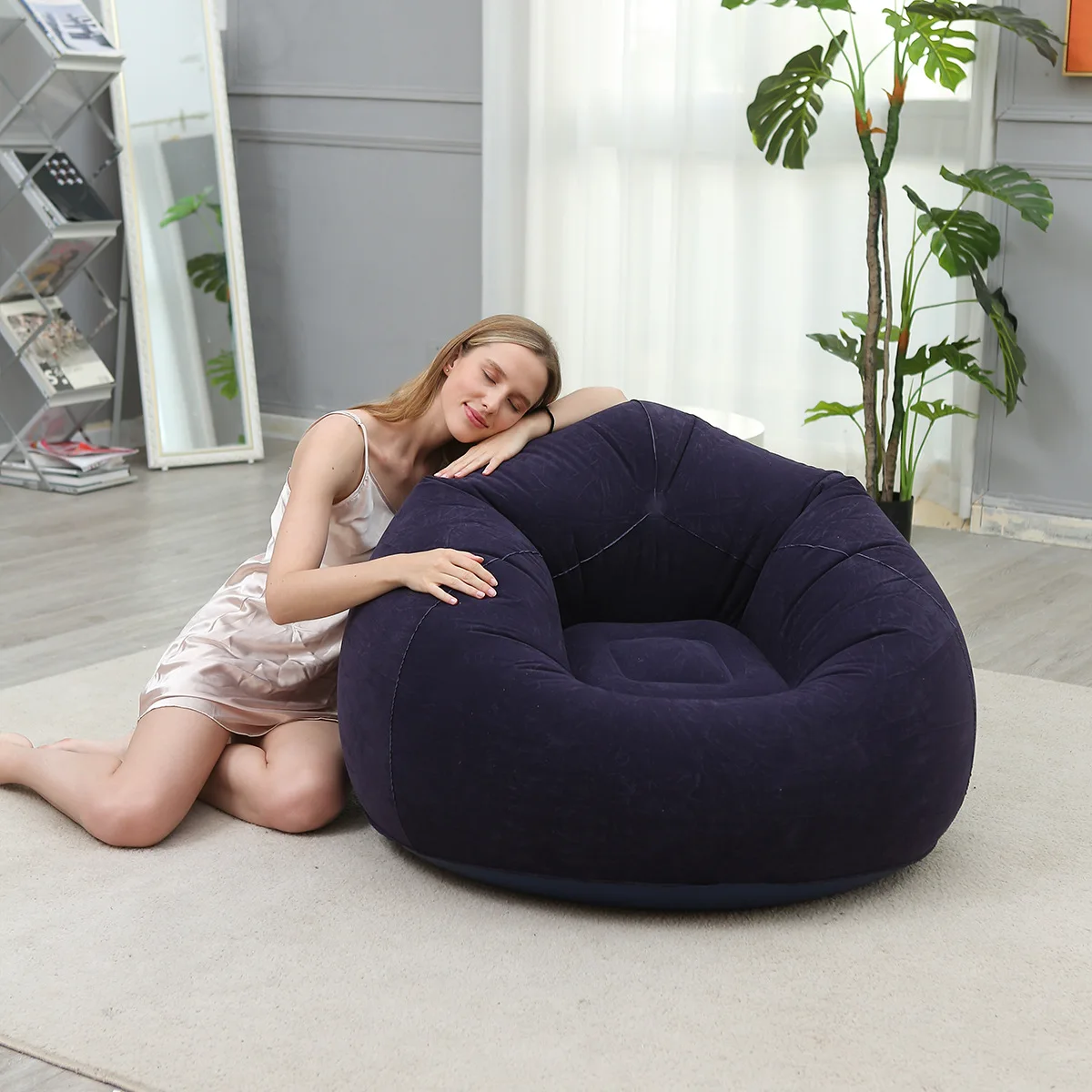 Lazy Inflatable Sofa Portable Foldable Pvc Flocking Single-Person Inflatable Sofa Lounger Seat for Outdoor Camping image 2