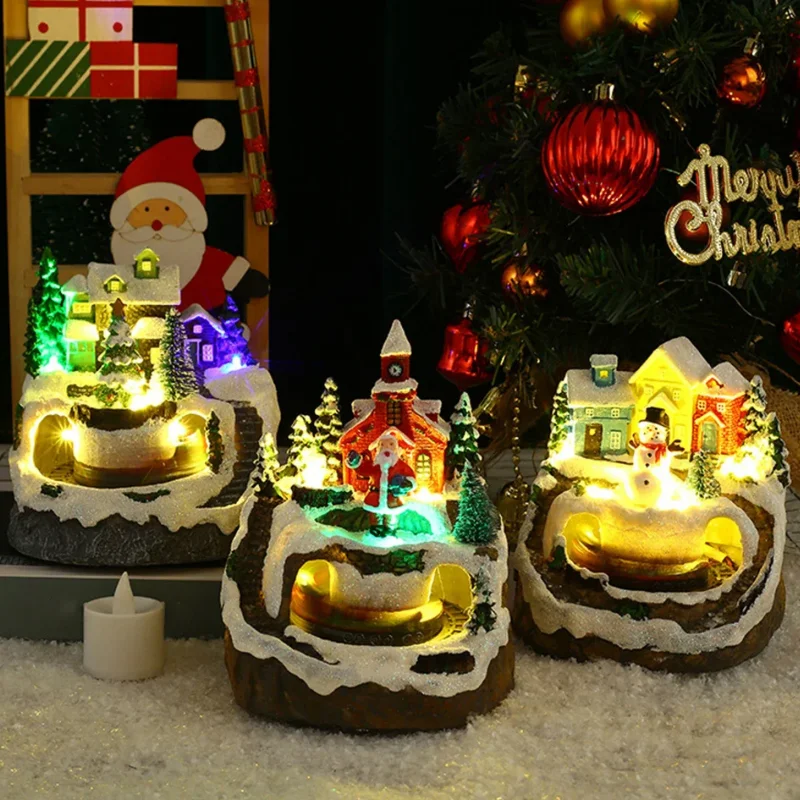 Christmas Snowy House Glowing Music Boxes Christmas Decorations Gift Xmas Scene Houses Figurine Village Winter House Scenes Toys