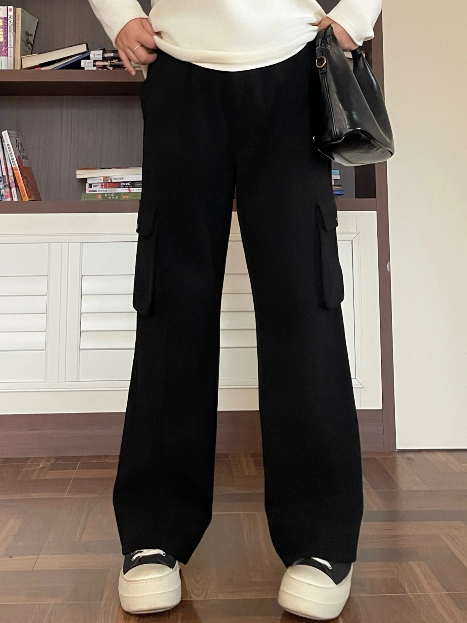 

Зимние брюки больших размеров с высокой талией, на флисовой подкладке, прямого кроя, для работы, модные, удобные, теплые, для женщин