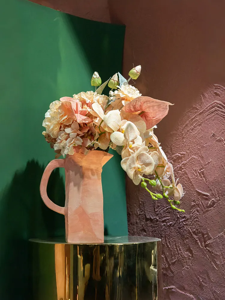 

Oil Painting Style Handmade Art Pink Ceramic Vase Living Room TV Cabinet Bedroom High-end Decorative Ornament