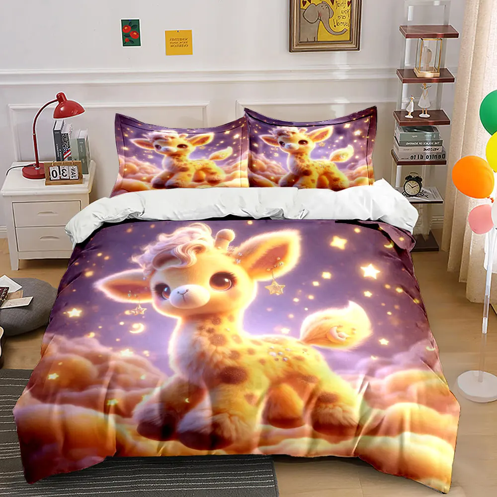 Adorable giraffe in dreamy starlight Print Bedding Set 1 Duvet Cover 2 Pillowcases for Adult and Children Luxury Gift Full Size