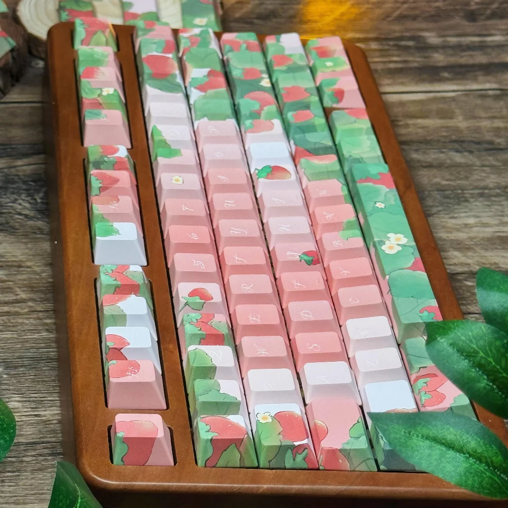 Imagem -04 - Keycaps Tema Morango Rosa Cereja Perfil Qx3 Estilo de Pintura a Tinta Keycap Fruta Bonito Teclado Mecânico 120 Chaves Pbt