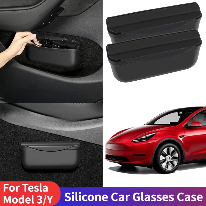

Car Storage Box for Tesla Model Y Juniper Model 3 Highland 2025 Center Console Adhesive Glasses Case, Silicone Sunglass Holder