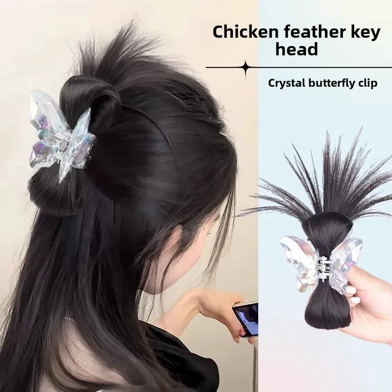 شبه تعادل حورية البحر كريستال القوس الدجاج ريشة شعر مستعار الذيل شعر مستعار كليب على عش الدجاج الكرة الشعر الدائري وهمية الذيل شعر مستعار للشعر الآسيوي