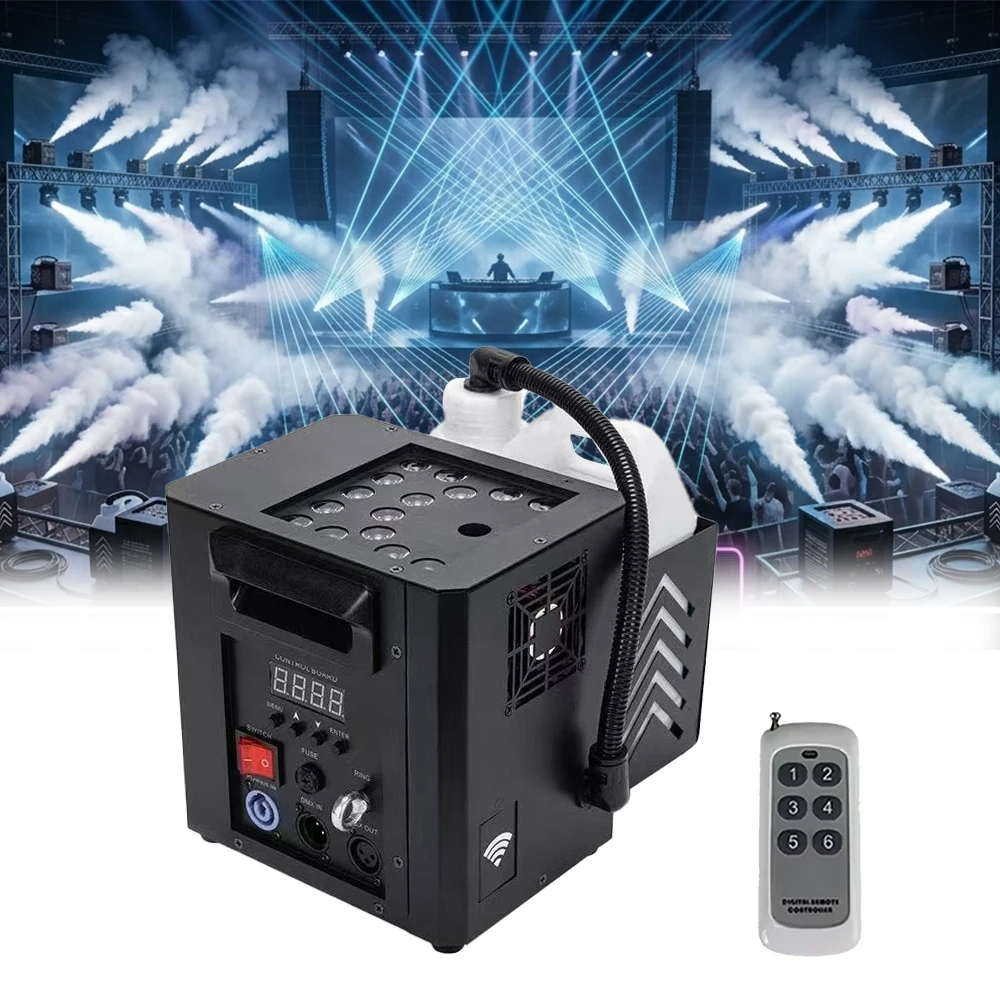 LSYNO Macchina del fumo verticale 2000W con telecomando, macchina del fumo con 15 LED, illuminazione da discoteca per palcoscenico, spray per matrimoni, club, eventi, spettacoli di DJ