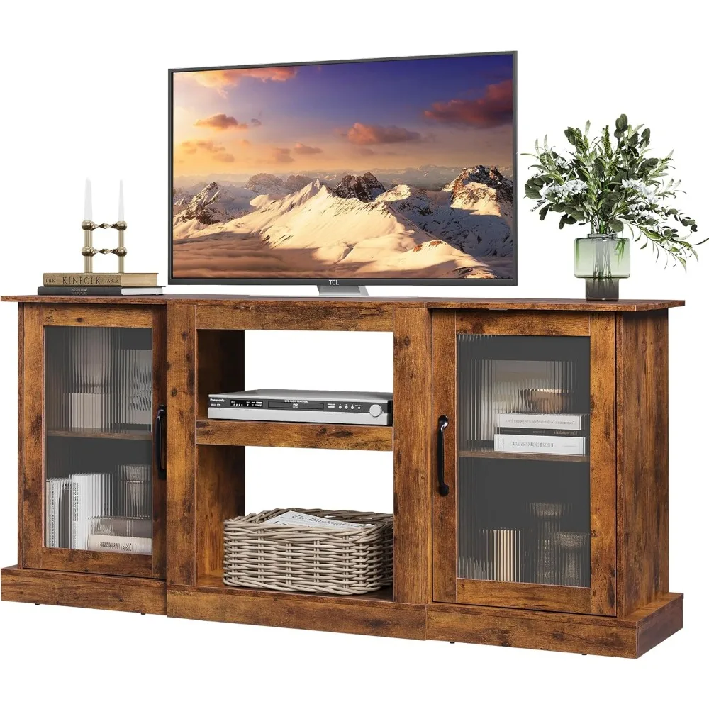 

Retro TV Stand for 65 inch TV, TV Console Cabinet with Storage, Open Shelves Entertainment Center for Living Room and Bedroom,