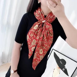 BYSIFA|Coffee Green Femmes100% Silk Scarf Shawl Foulard Fashion Real Silk Scarves Wraps Fall Winter Brand Square Scarves 110*110