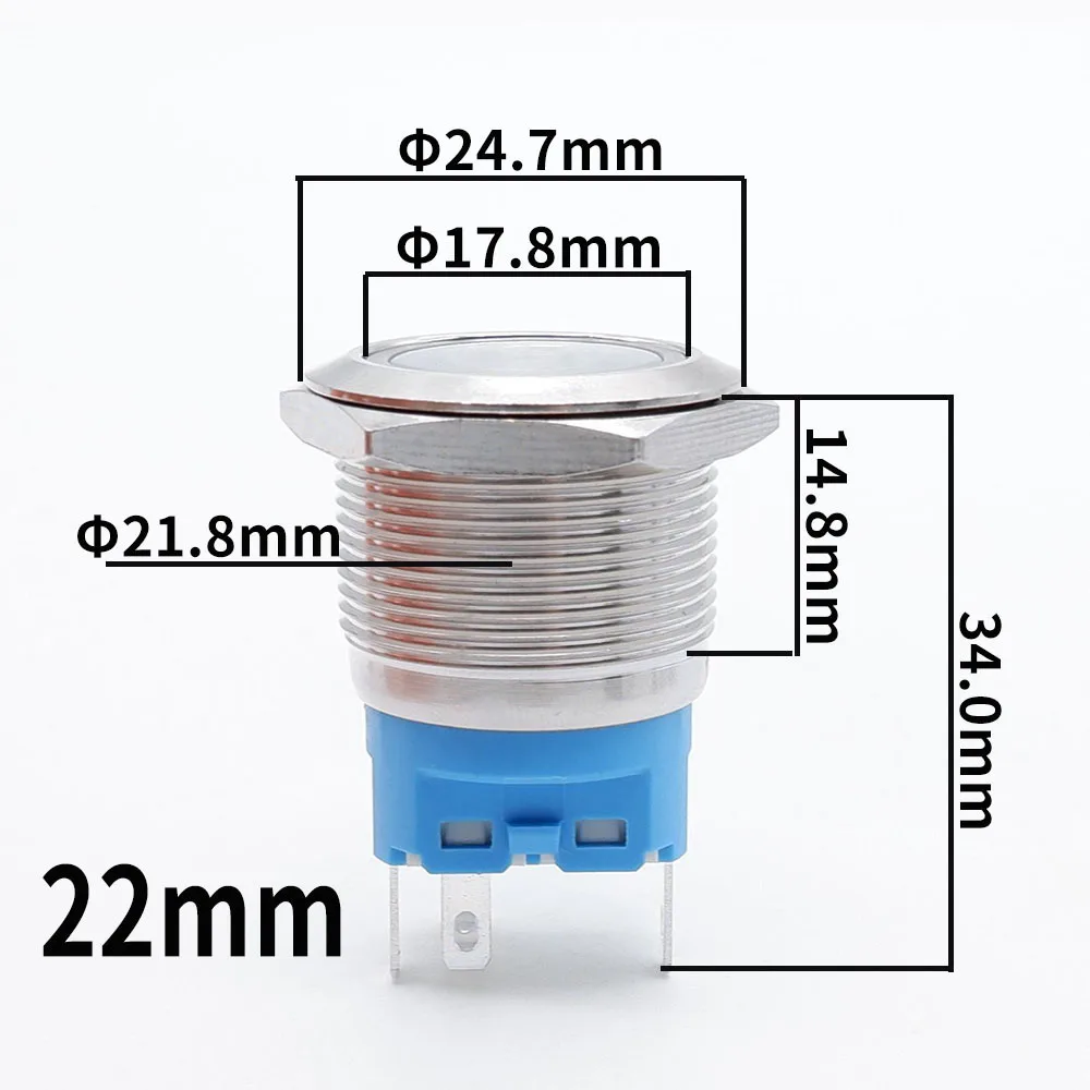 Imagem -05 - Auto-reconjunto com Soquete 3v 5v 12v 24v 220v 22 mm Interruptor de Alimentação de Metal para Carro Botão de Ignição Luzes Led Bloqueio Impermeável Peças 10