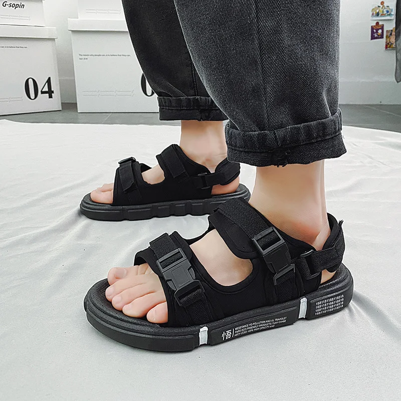 Lovers Black Leather Sandals For Men Non Slip Hiking Outdoor Walking Fashion Women Plus Size 36-45 Gladiator Rubber Shoes 2022