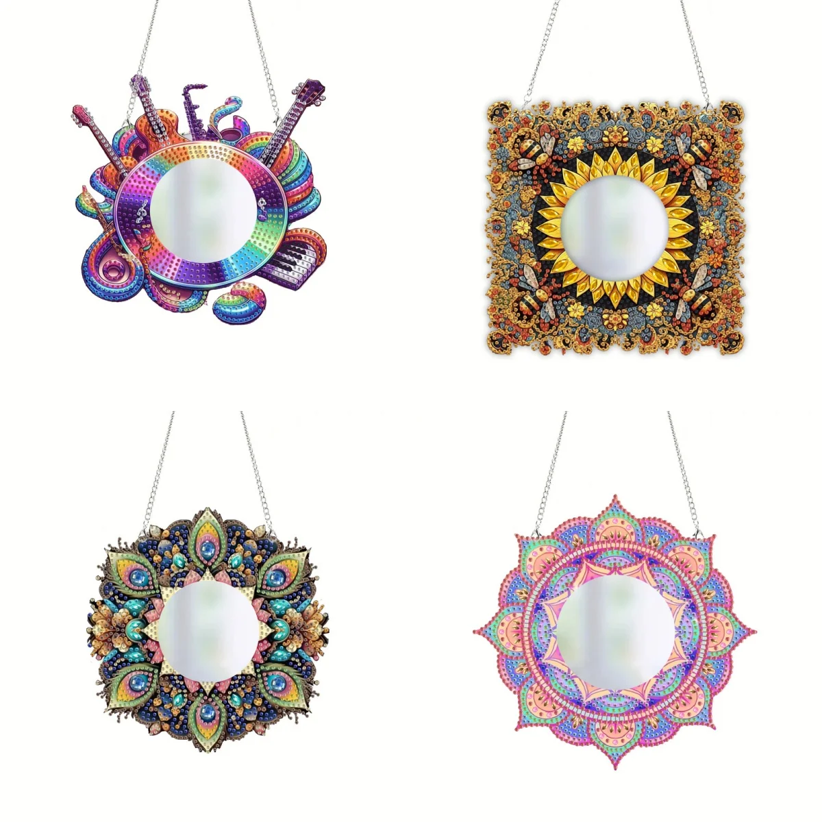 1 DIY Acryl-Mosaik-Spiegel, Unregelmäßig Geformtes Kristall- und Diamant-Malset, Mandala-Blumen-Themen Kunsthandwerk