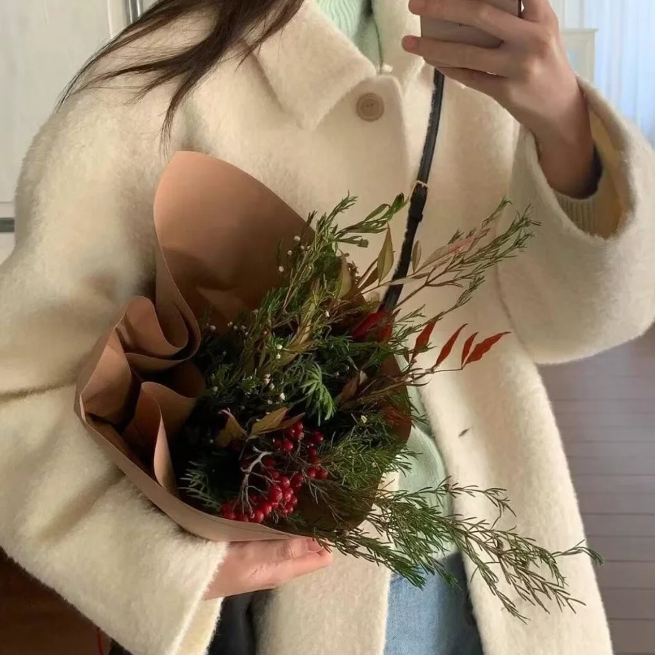 Pure Color Woolen Coat Jaet Single Button Turn-down Collar Medium-length Commute Sle Women's Faion Autumn Winter Coat