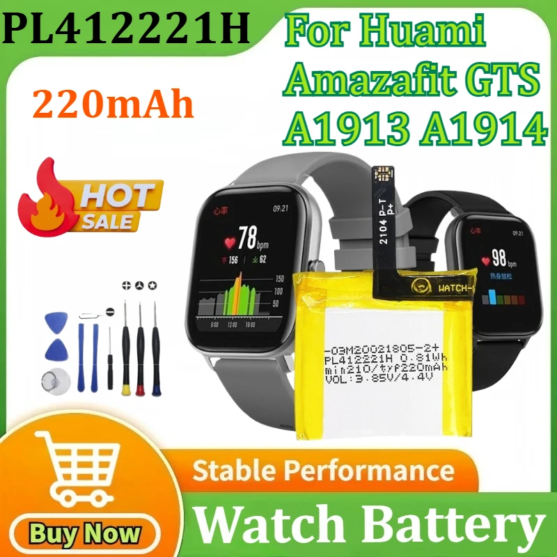

PL412221H Battery For Huami Amazafit GTS A1913 A1914 Smart Watch Battery 220mAh +Tools