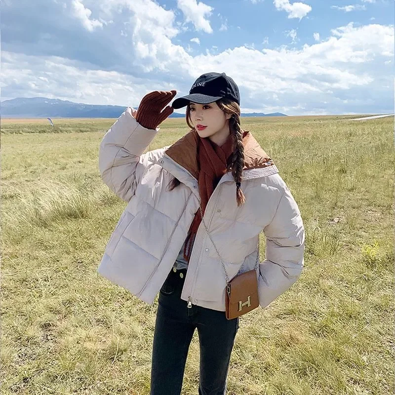 Sweet Parkas for Women Autumn Winter Short New Korean Fashion Thicken Warm Jackets Ladies Solid Casual Oversized Female Coats