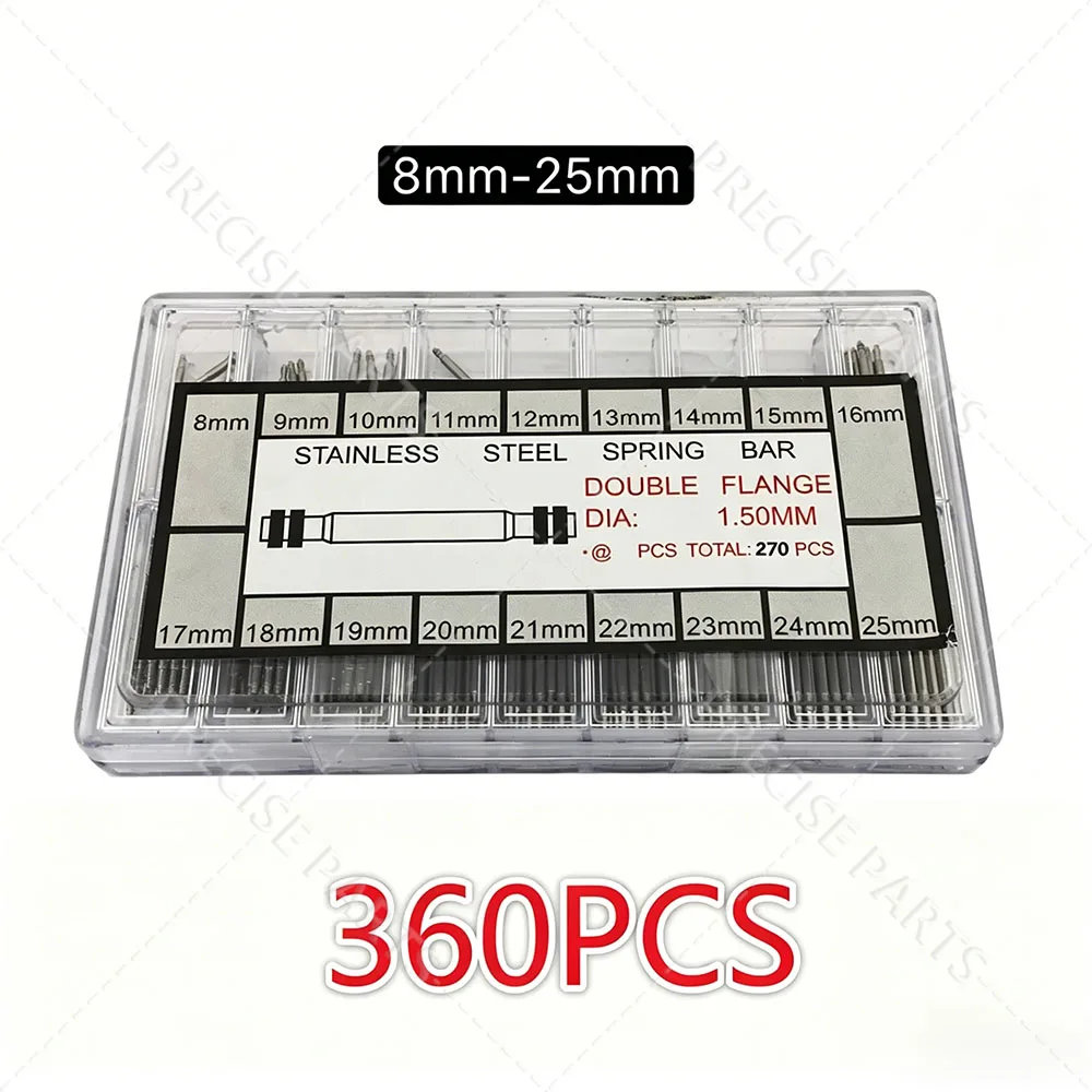 360Pcs/Set Stainless Steel Watch Spring Bars, 8mm-25mm Universal Metal Watch Band Pins, Professional Watch Strap Repair Accessor