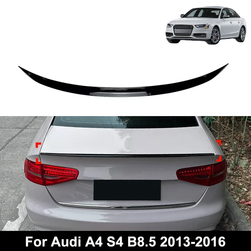 For Audi Accessories A4 S4 B8.5 Sedan 2013-2016 Car Rear Trunk Spoiler Wing Boot Lip Glossy Black Soft Plastic Carbon Fiber Look
