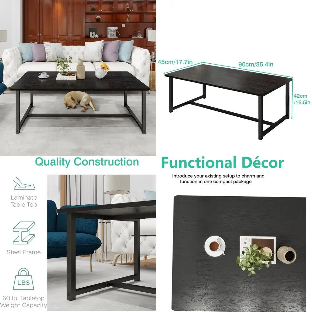 

Rectangular Wood Coffee Table with Metal Frame for Living Room, Easy Assembly, Open Space Side Table
