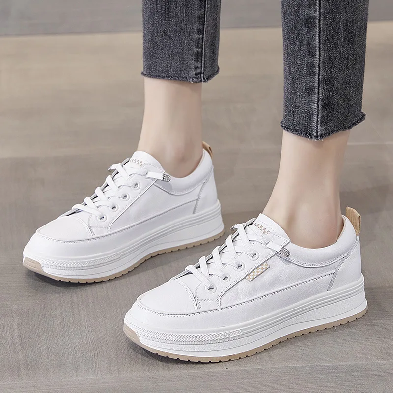 

Women's shoes 2026 new spring and autumn genuine leather fashionable white shoes versatile casual board shoes