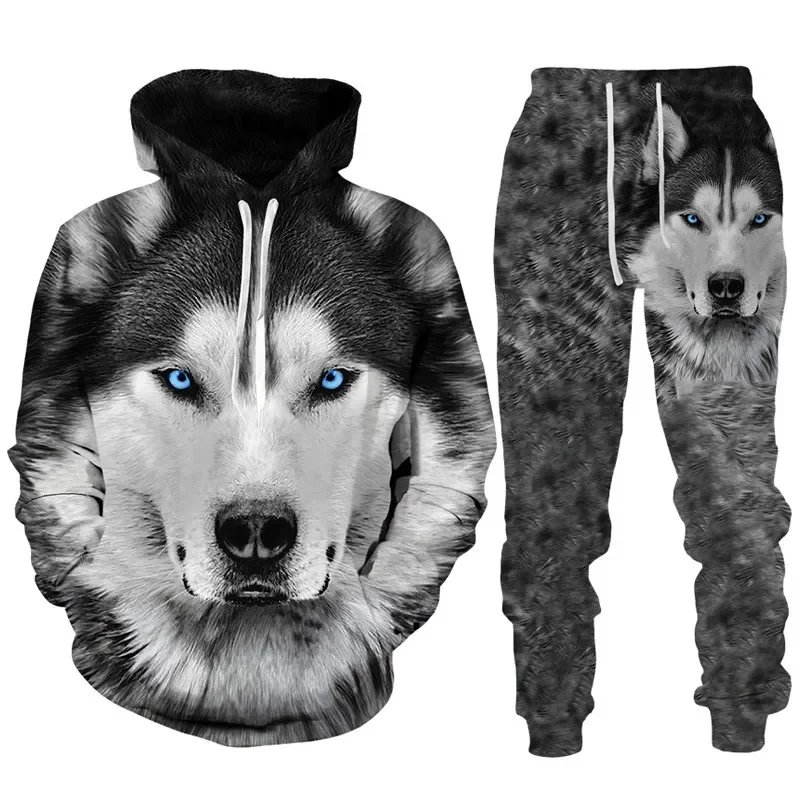 3D Print Hoodies Suit Man Dazzle Wolf Hip Hop Streetwear Hoodie And Pants 2pcs Sets Hip Hop Streetwear Oversized Casual Pullover