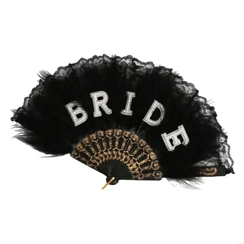 Cordón decorativo, abanico plumas para novia, encaje ligero, accesorios fotografía esenciales para fiesta boda,