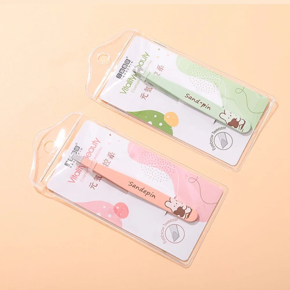 Cartoon Tilted Eyelash Tweezers, Clipe de sobrancelha, Pluckers de cabelo liso inoxidável, Cute Makeup Set, Pinças confortáveis