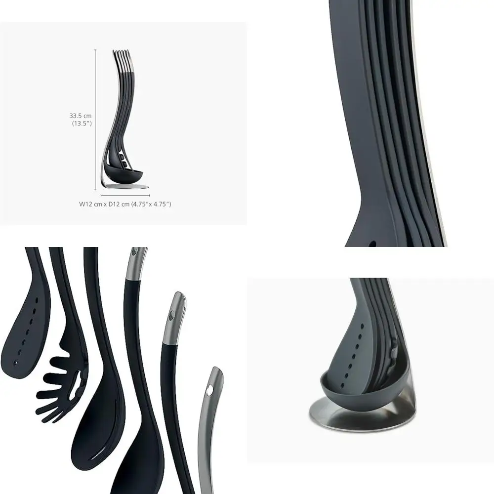 

Компактный набор кухонной утвари Nest из 5 предметов с магнитным держателем, черный/нержавеющая сталь, можно мыть в посудомоечной машине