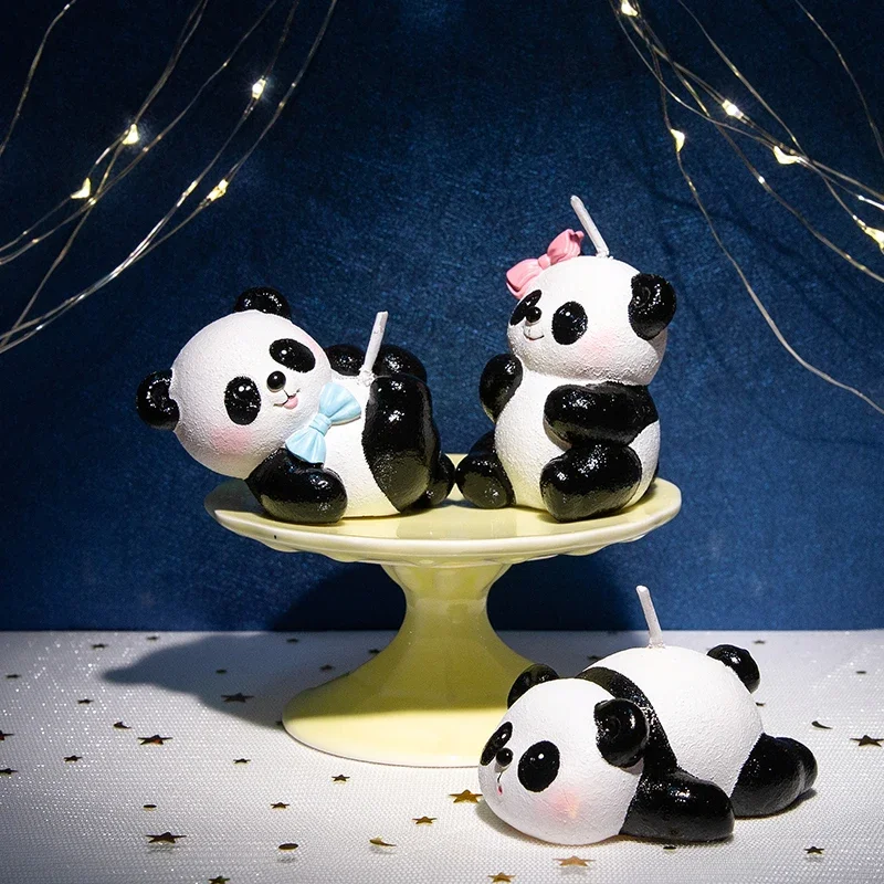 6pcs Cartoon Panda Candle Birthday Cake Decorative Decoration Animal Party Candle First Year Gift Creative Return Animals Theme