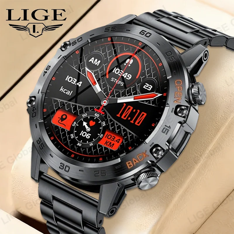 

LIGE New 1.39" BT Call Smartwatch For Android iOS Men 400mAh Sports Fitness Blood Oxygen Pressure Tracker Watch Weather Forecast