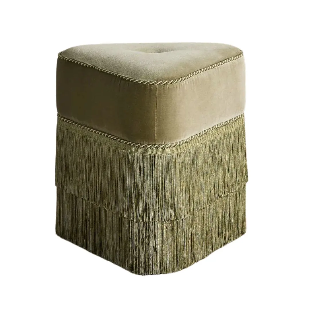 #Vintage Style Living Room Velvet Triangular Pouf Ottoman with Tassel Bathroom Seating Stool Bedroom Fringe Footstool for Makeup